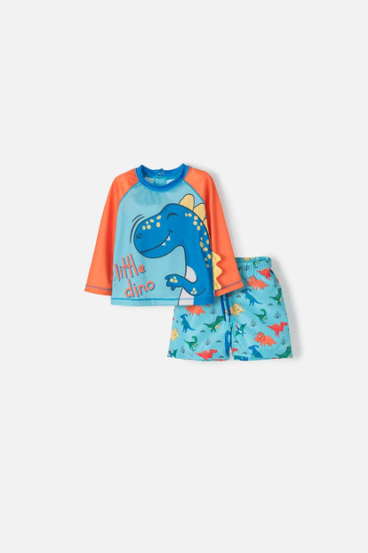 CONJUNTO DE BAÑO LITTLEMIC MANGA LARGA NARANJA Y AZUL PARA BEBÉ NIÑO