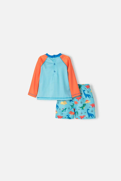 CONJUNTO DE BAÑO LITTLEMIC MANGA LARGA NARANJA Y AZUL PARA BEBÉ NIÑO