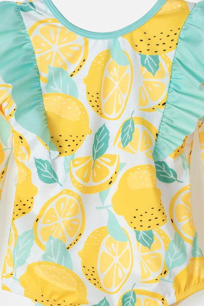 VESTIDO DE BAÑO LITTLEMIC CON ESCOTE EN LA ESPALDA AMARILLO Y VERDE PARA NIÑA 2T A 5T