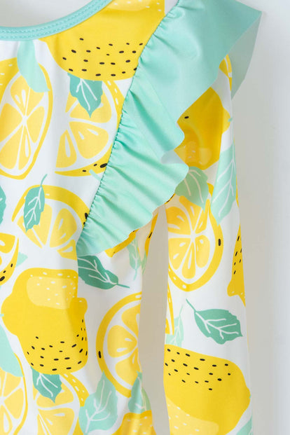 VESTIDO DE BAÑO LITTLEMIC CON ESCOTE EN LA ESPALDA AMARILLO Y VERDE PARA NIÑA 2T A 5T