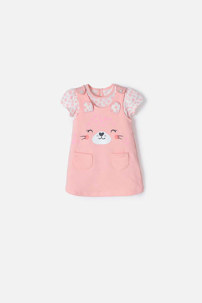  VESTIDO DE LITTLEMIC DE DOS PIEZAS SALMON PARA BEBÉ NIÑA
