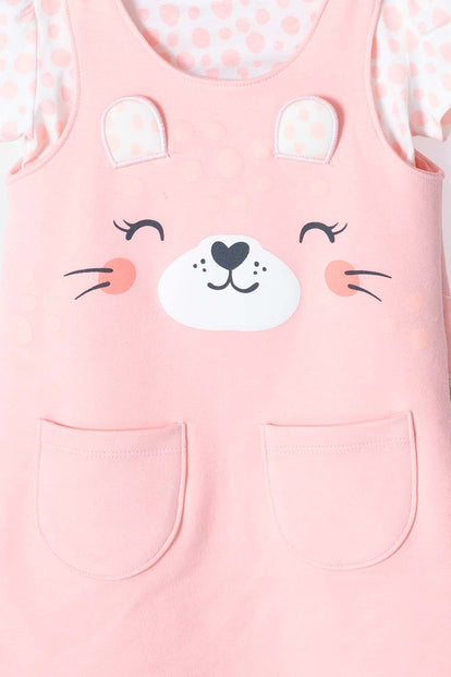  VESTIDO DE LITTLEMIC DE DOS PIEZAS SALMON PARA NIÑA 2T A 5T