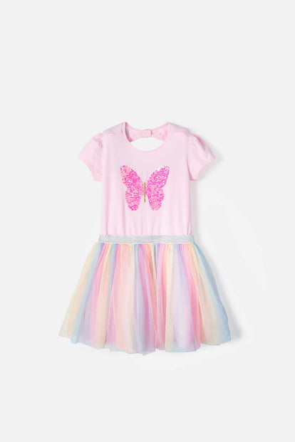  VESTIDO DE MIC CON APLIQUE DE LENTEJUELAS MULTICOLOR PARA NIÑA