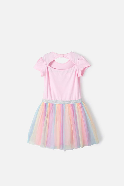 Card slide image -  VESTIDO DE MIC CON APLIQUE DE LENTEJUELAS MULTICOLOR PARA NIÑA