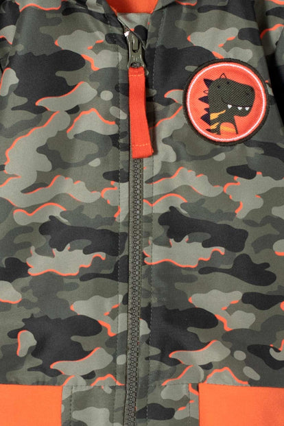  CHAQUETA DE LITTLEMIC CON CIERRE Y CHOMPA VERDE MILITAR  PARA BEBÉ NIÑO