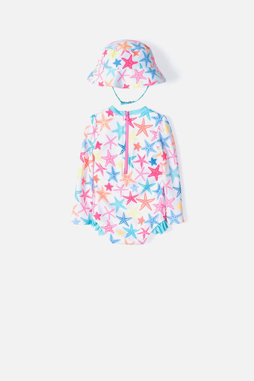 Card slide image -  VESTIDO DE BAÑO LITTLEMIC MULTICOLOR INCLUYE BUCKET HAT PARA BEBÉ NIÑA