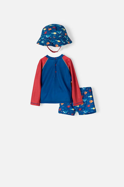 CONJUNTO DE BAÑO DE LITTLEMIC MANGA LARGA AZUL/ROJO PARA BEBÉ NIÑO