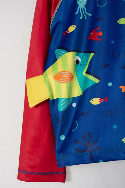 CONJUNTO DE BAÑO DE LITTLEMIC MANGA LARGA AZUL/ROJO PARA BEBÉ NIÑO