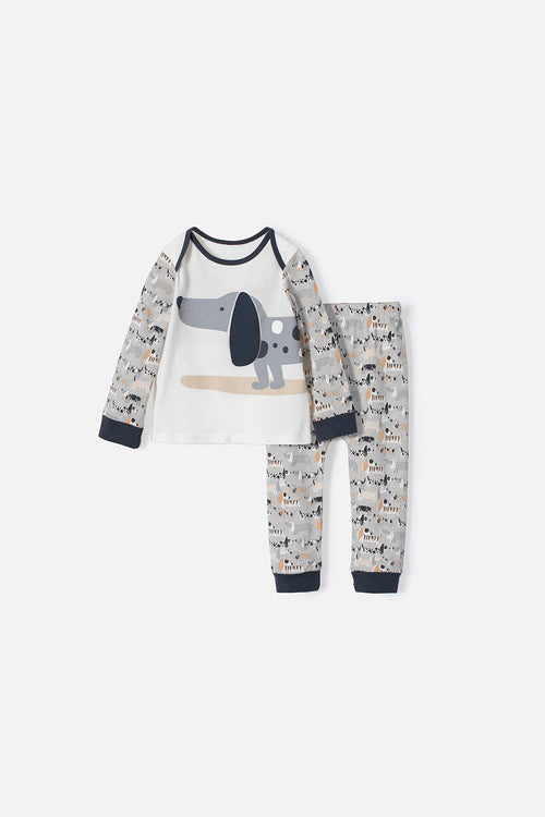 Card slide image -  PIJAMA LITTLEMIC GRIS Y MARFIL DE MANGA LARGA PARA BEBÉ NIÑO