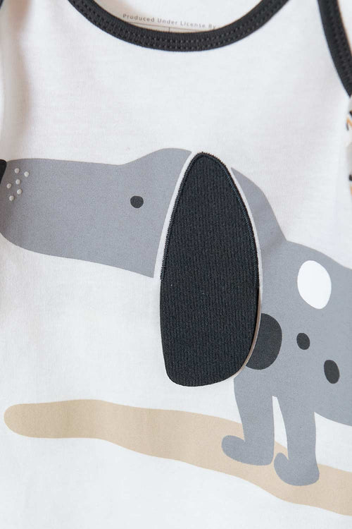 Card slide image -  PIJAMA LITTLEMIC GRIS Y MARFIL DE MANGA LARGA PARA BEBÉ NIÑO