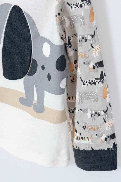 PIJAMA LITTLEMIC GRIS Y MARFIL DE MANGA LARGA PARA BEBÉ NIÑO