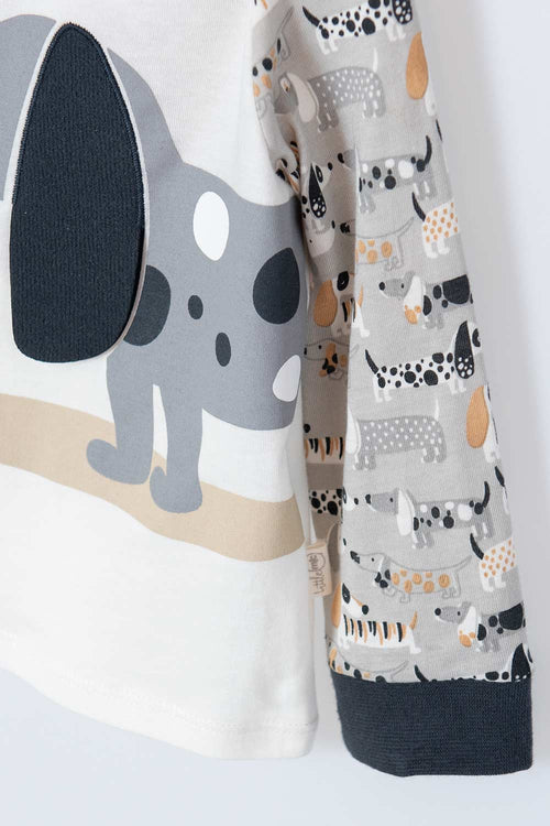 Card slide image -  PIJAMA LITTLEMIC GRIS Y MARFIL DE MANGA LARGA PARA BEBÉ NIÑO
