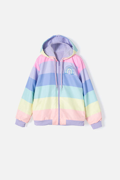 CHAQUETA DE MIC CON CIERRE Y CAPUCHA MULTICOLOR PARA NIÑA
