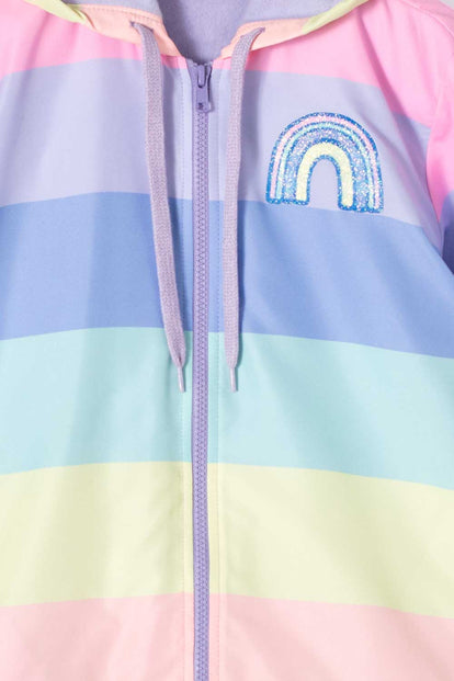 CHAQUETA DE MIC CON CIERRE Y CAPUCHA MULTICOLOR PARA NIÑA