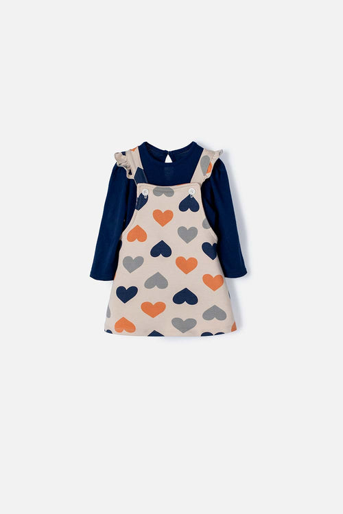 Card slide image -  VESTIDO LITTLEMIC TIPO JARDINERA AZUL Y CAQUI PARA BEBÉ NIÑA