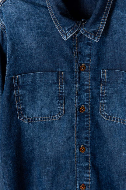  CAMISA MIC EN DENIM TONO MEDIO MANGA LARGA PARA NIÑO