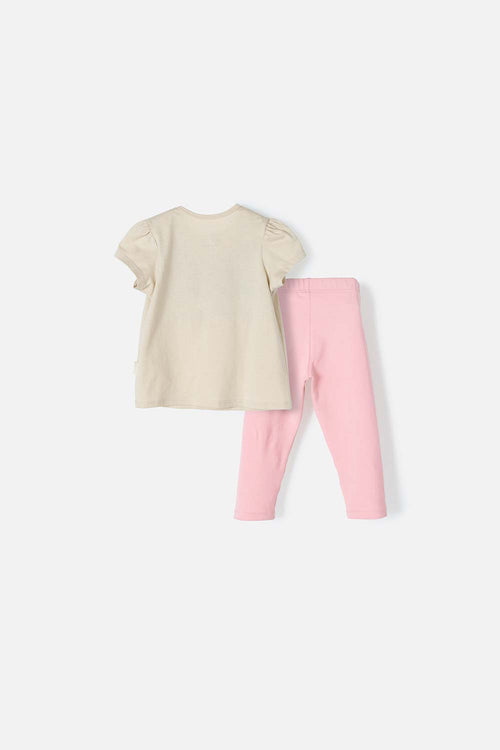 Card slide image -  CONJUNTO LITTLEMIC CAQUI Y PALO DE ROSA DE PANTALÓN PARA BEBÉ NIÑA