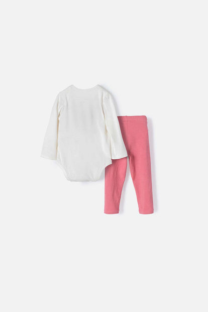 CONJUNTO DE UNICORNIO MARFIL Y ROSADO MANGA LARGA PARA BEBÉ NIÑA