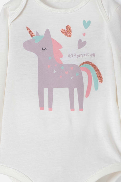CONJUNTO DE UNICORNIO MARFIL Y ROSADO MANGA LARGA PARA BEBÉ NIÑA
