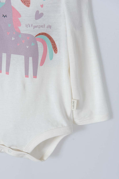 CONJUNTO DE UNICORNIO MARFIL Y ROSADO MANGA LARGA PARA BEBÉ NIÑA