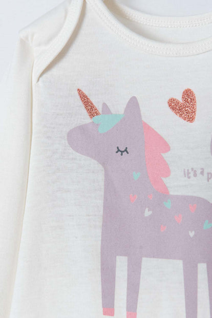 CONJUNTO DE UNICORNIO MARFIL Y ROSADO MANGA LARGA PARA BEBÉ NIÑA