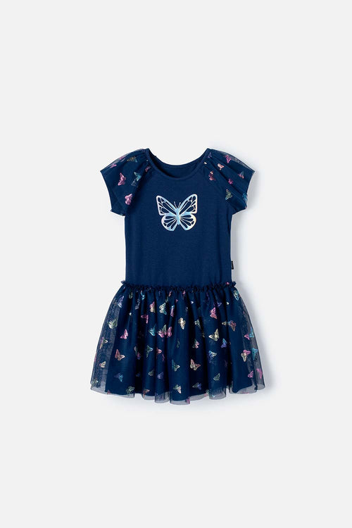 Card slide image -  VESTIDO DE LITTLEMIC MANGA CORTA AZUL PARA NIÑA 2T A 5T