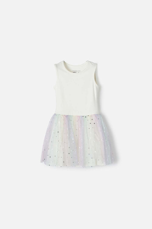 Card slide image -  VESTIDO LITTLEMIC MULTICOLOR CON FALDA EN TULL PARA NIÑA 2T A 5T