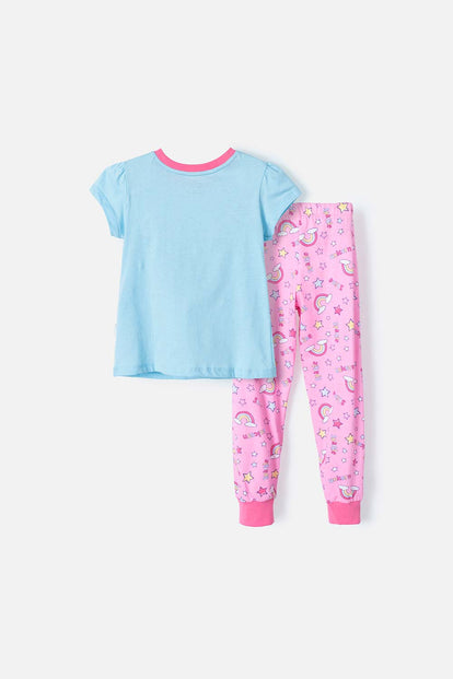 PIJAMA LITTLEMIC  DE MANGA CORTA AZUL Y ROSADA PARA NIÑA 2T A 5T