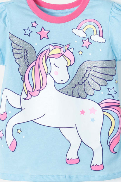 PIJAMA LITTLEMIC  DE MANGA CORTA AZUL Y ROSADA PARA NIÑA 2T A 5T