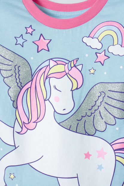 PIJAMA LITTLEMIC  DE MANGA CORTA AZUL Y ROSADA PARA NIÑA 2T A 5T