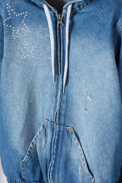 CHAQUETA DE MIC CON CAPUCHA AZUL MEDIO PARA NIÑA