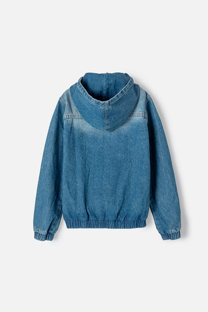 CHAQUETA DE MIC CON CAPUCHA AZUL MEDIO PARA NIÑA