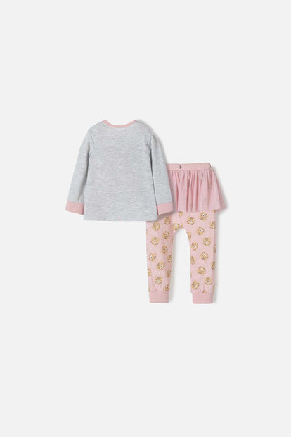 PIJAMA LITTLEMIC MANGA LARGA PALO DE ROSA Y GRIS PARA BEBÉ NIÑA