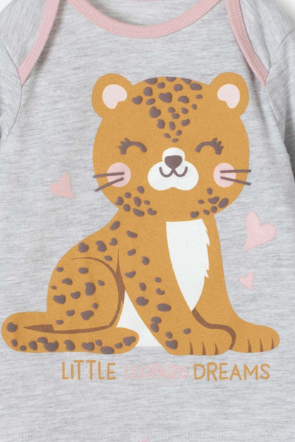 PIJAMA LITTLEMIC MANGA LARGA PALO DE ROSA Y GRIS PARA BEBÉ NIÑA