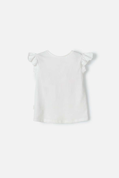 CAMISETA LITTLEMIC MARFIL ESTAMPADA EN FRENTE PARA NIÑA 2T A 5T