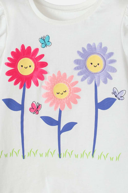 CAMISETA LITTLEMIC MARFIL ESTAMPADA EN FRENTE PARA NIÑA 2T A 5T