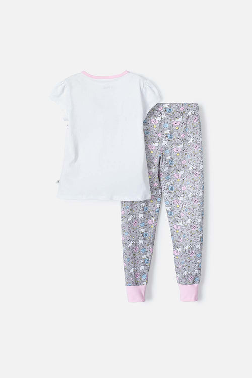 Card slide image -  PIJAMA DE MIC CON PANTALÓN LARGO BLANCO Y GRIS PARA NIÑA