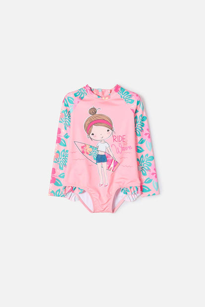  VESTIDO DE BAÑO LITTLEMIC MANGA LARGA MULTICOLOR PARA NIÑA 2T A 5T
