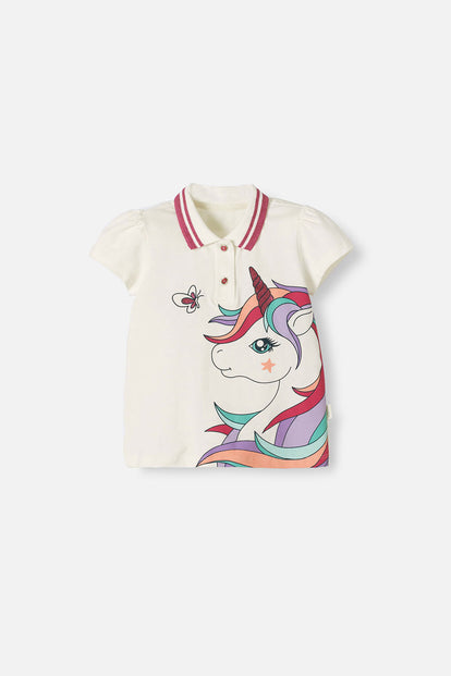 CAMISETA TIPO POLO LITTLEMIC MARFIL PARA NIÑA 2T A 5T