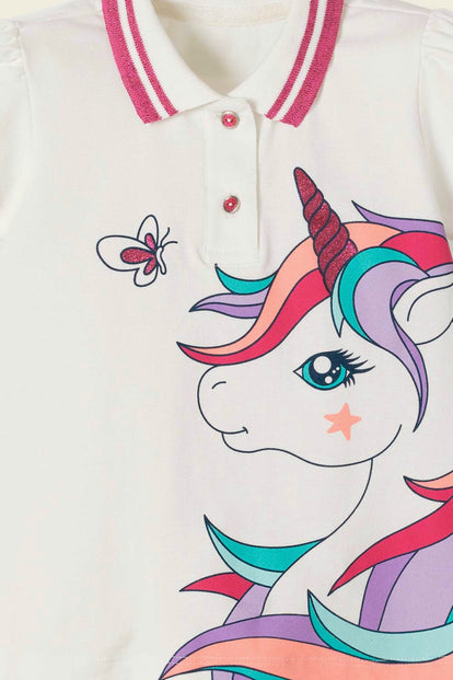 CAMISETA TIPO POLO LITTLEMIC MARFIL PARA NIÑA 2T A 5T