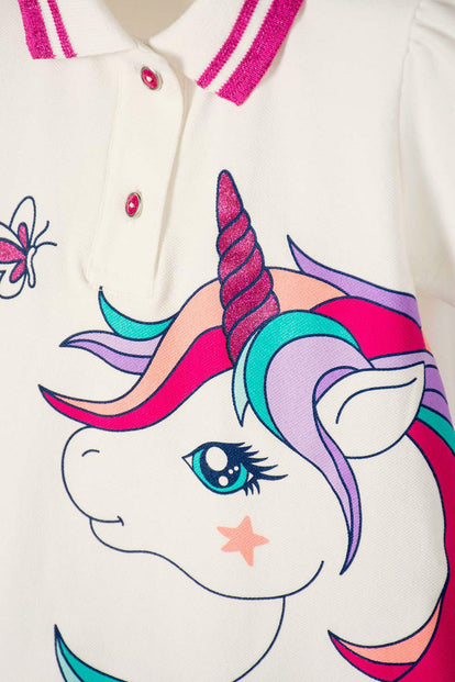 CAMISETA TIPO POLO LITTLEMIC MARFIL PARA NIÑA 2T A 5T