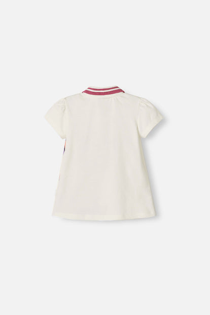 CAMISETA TIPO POLO LITTLEMIC MARFIL PARA NIÑA 2T A 5T