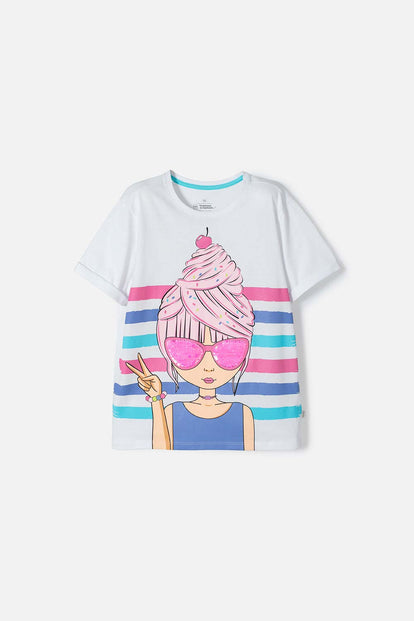 CAMISETA MIC BLANCA MANGA CORTA PARA NIÑA
