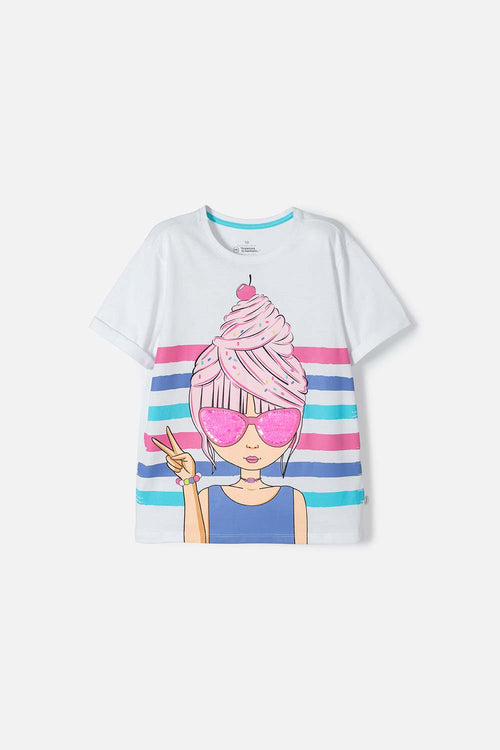 Card slide image -  CAMISETA MIC BLANCA MANGA CORTA PARA NIÑA