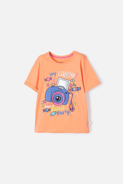 CAMISETA MIC NARANJA CON ESTAMPADO EN FRENTE PARA NIÑA – MIC Ecuador