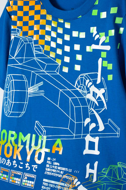  CAMISETA MIC AZUL ESTAMPADA EN FRENTE PARA NIÑO