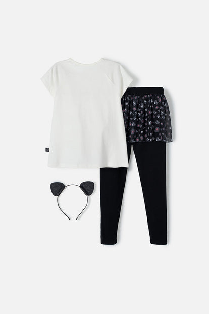 CONJUNTO MIC MARFIL Y NEGRO DE PANTALÓN LARGO PARA NIÑA