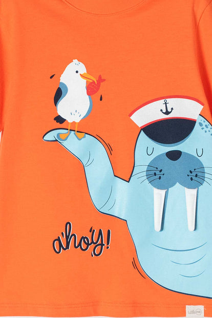 CAMISETA LITTLEMIC NARANJA MANGA CORTA PARA NIÑO 2T A 5T