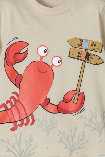 CAMISETA LITTLEMIC CAQUI ESTAMPADA EN FRENTE PARA NIÑO 2T A 5T