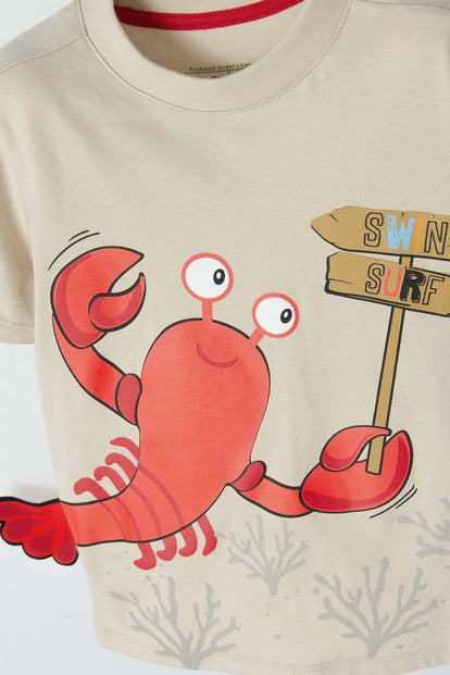  CAMISETA LITTLEMIC CAQUI ESTAMPADA EN FRENTE PARA NIÑO 2T A 5T